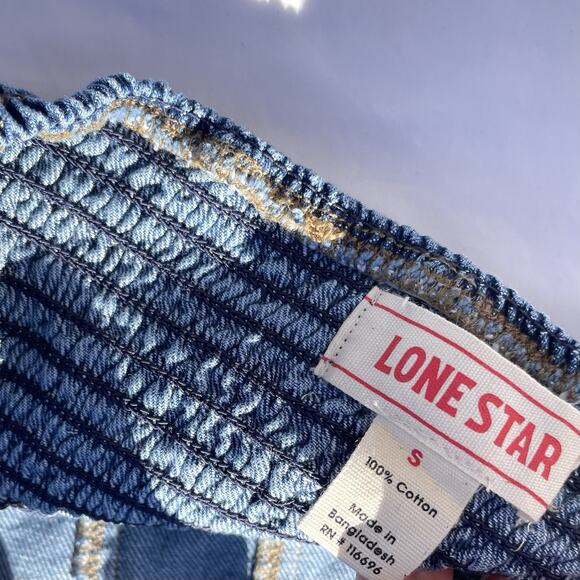 Lone Star Denim Crop Top Skirt Set Womens Small Blue Shorts 2 Piece Outfit - Picture 4 of 8